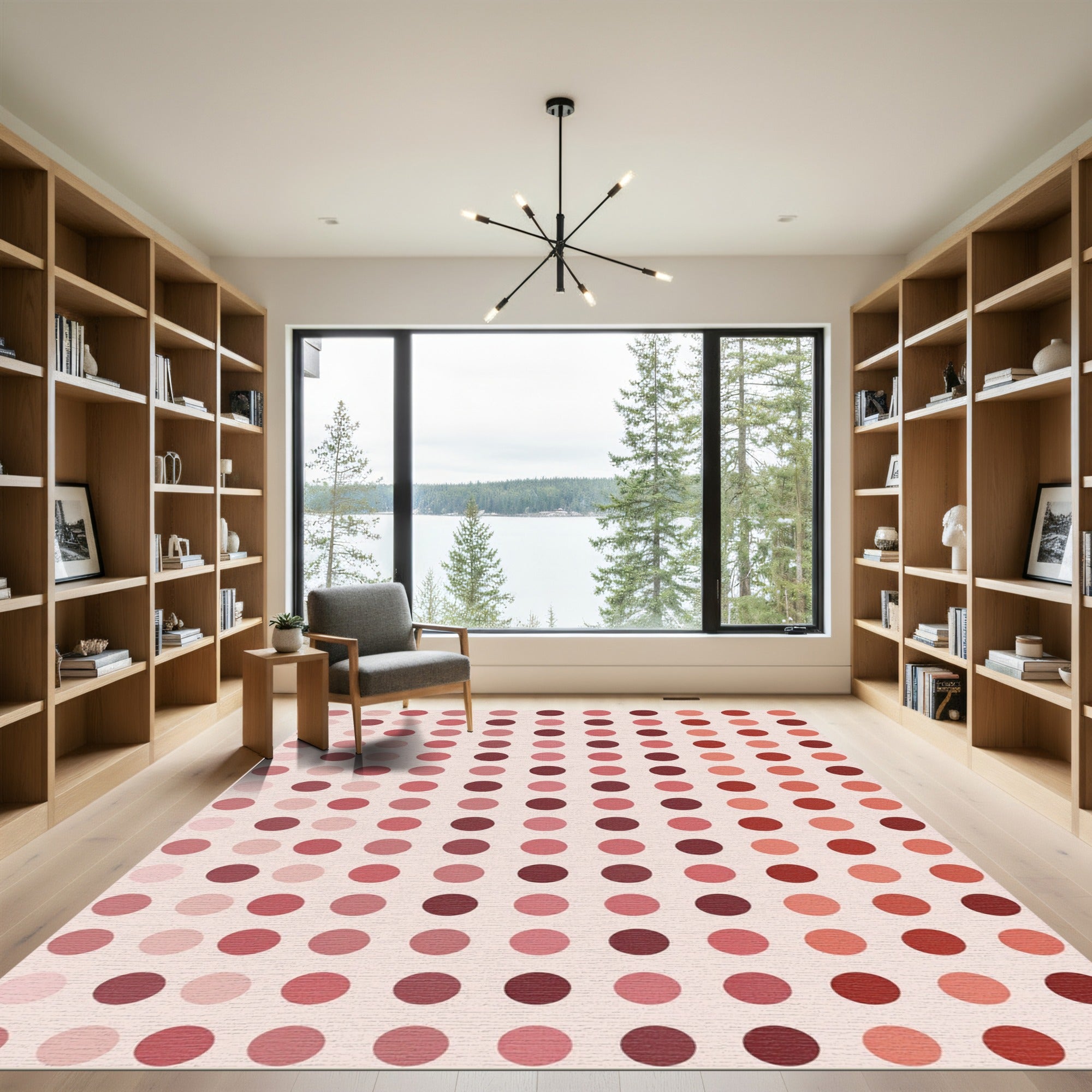 Rosy Pink Polka Dot Grid Rug