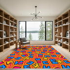 Vibrant Blue Yellow Star Playful Forms Rug