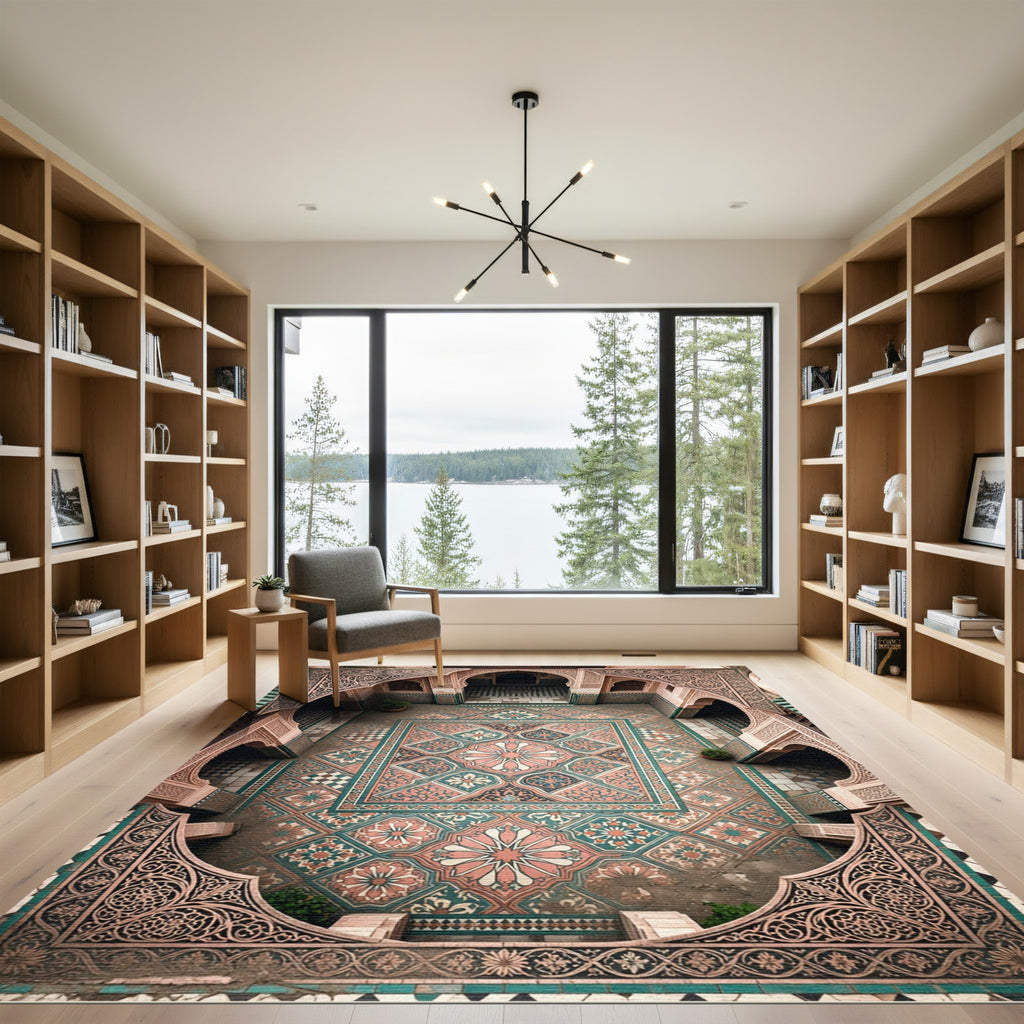 Intricate Pink Teal Geometric Floral Medina Rug