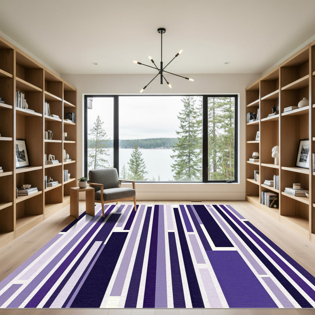 Modern Purple Vertical Striped Abstract Composition Rug