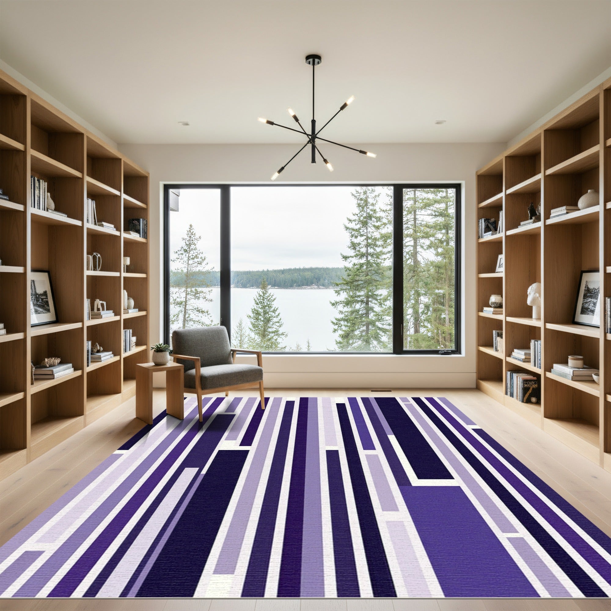 Modern Purple Vertical Striped Abstract Composition Rug