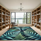 Lush Blue Tropical Fern Leaf Foliage Rug
