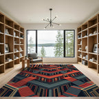 Red Art Deco Geometric Architecture Rug