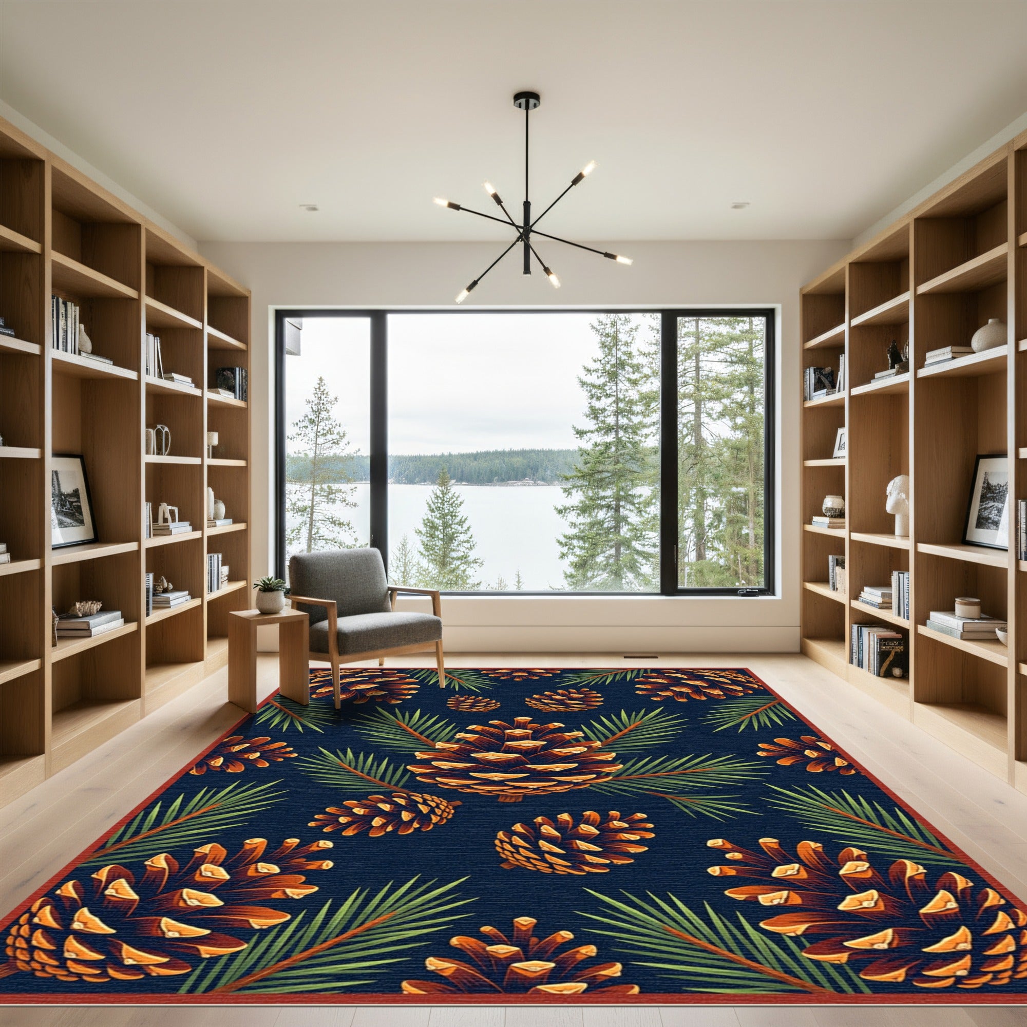 Nature Pinecone Botanical Navy Forest Floor Rug