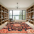 Elegant Coral Camellia Geometric Lattice Rug