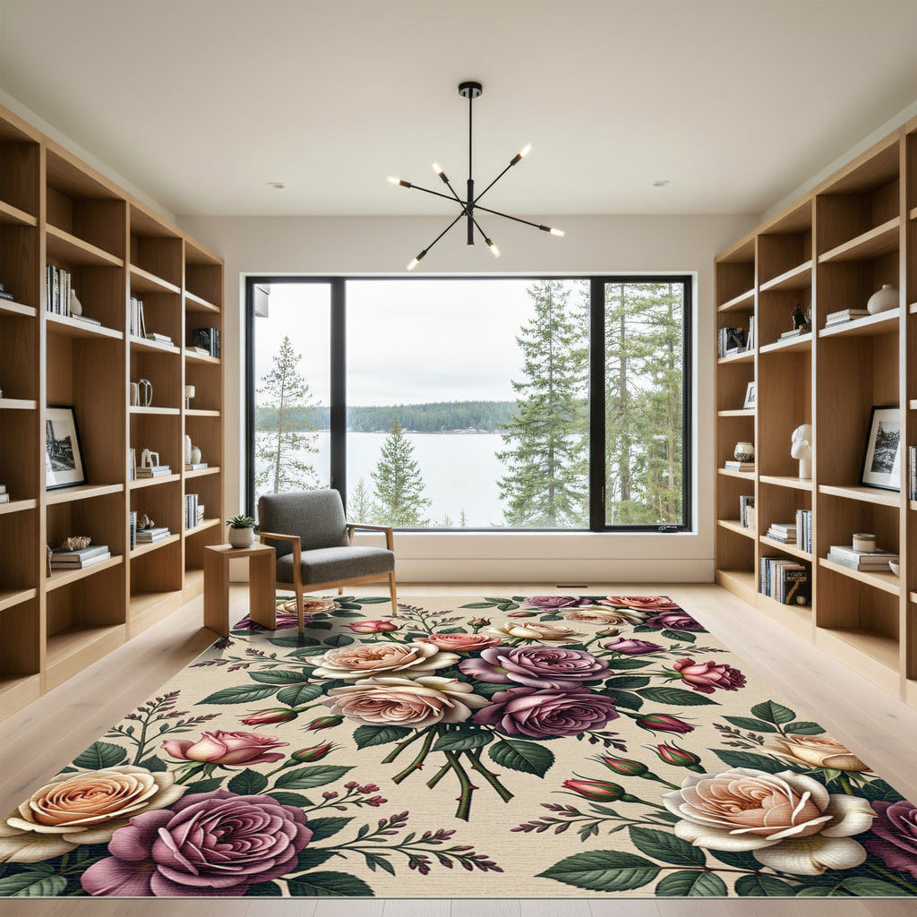 Vintage Rose Bouquet Cream Background Rug