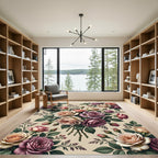 Vintage Rose Bouquet Cream Background Rug