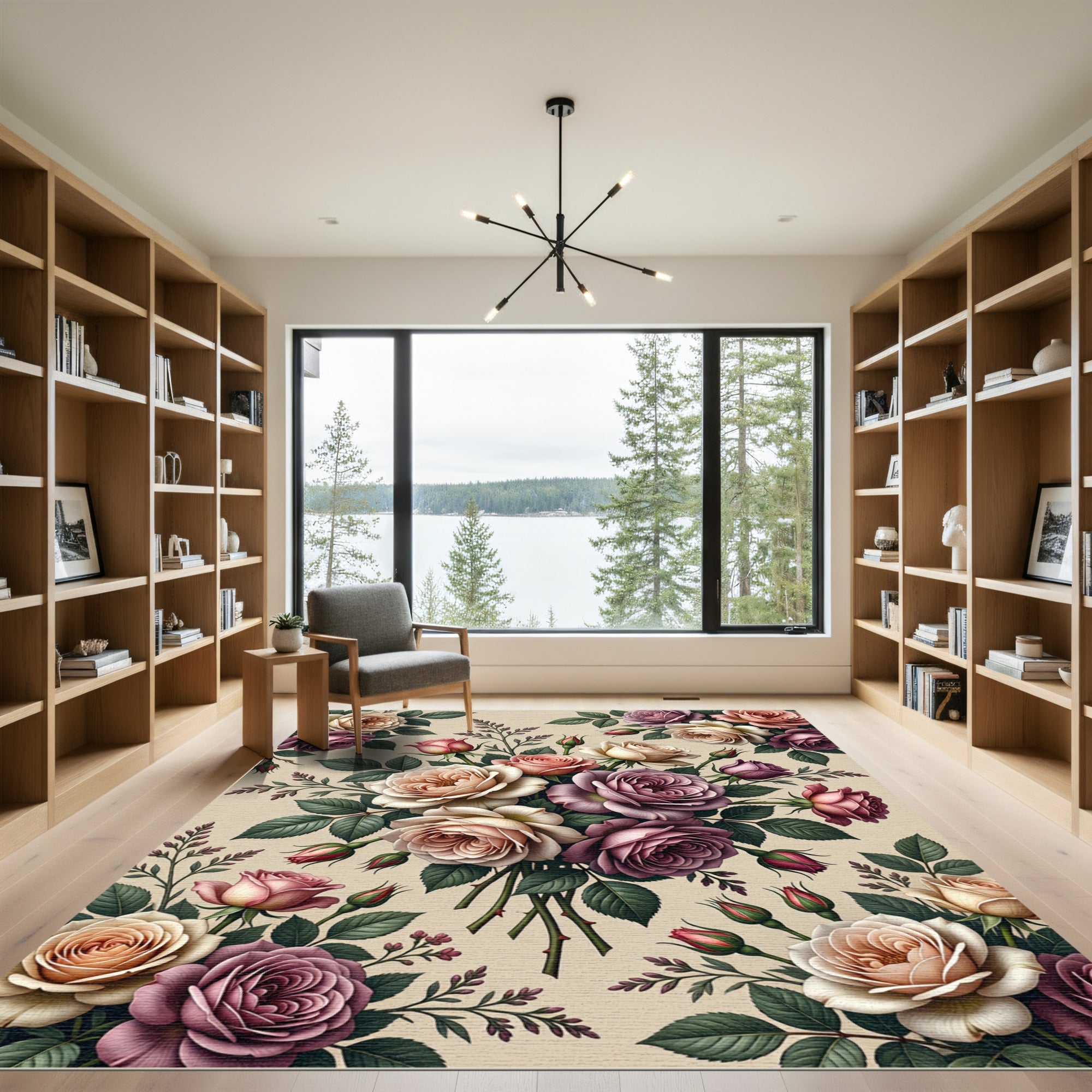 Vintage Rose Bouquet Cream Background Rug