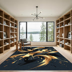 Abstract Gold and Black Swirl Art Rug