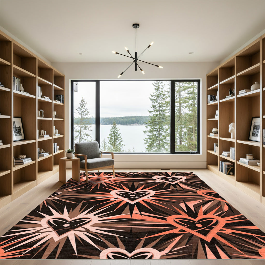 Coral Heart Burst Abstract Rug