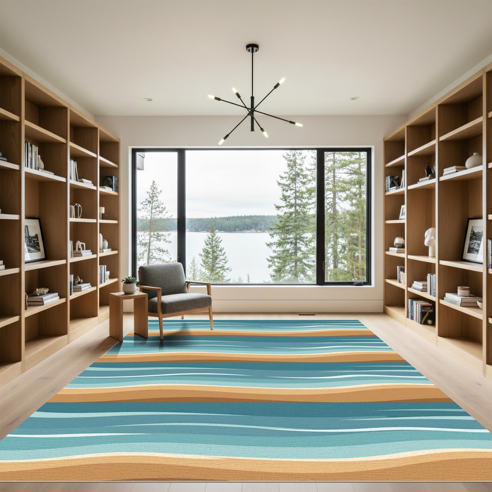 Wavy Coastal Blue and Sand Layers Rug