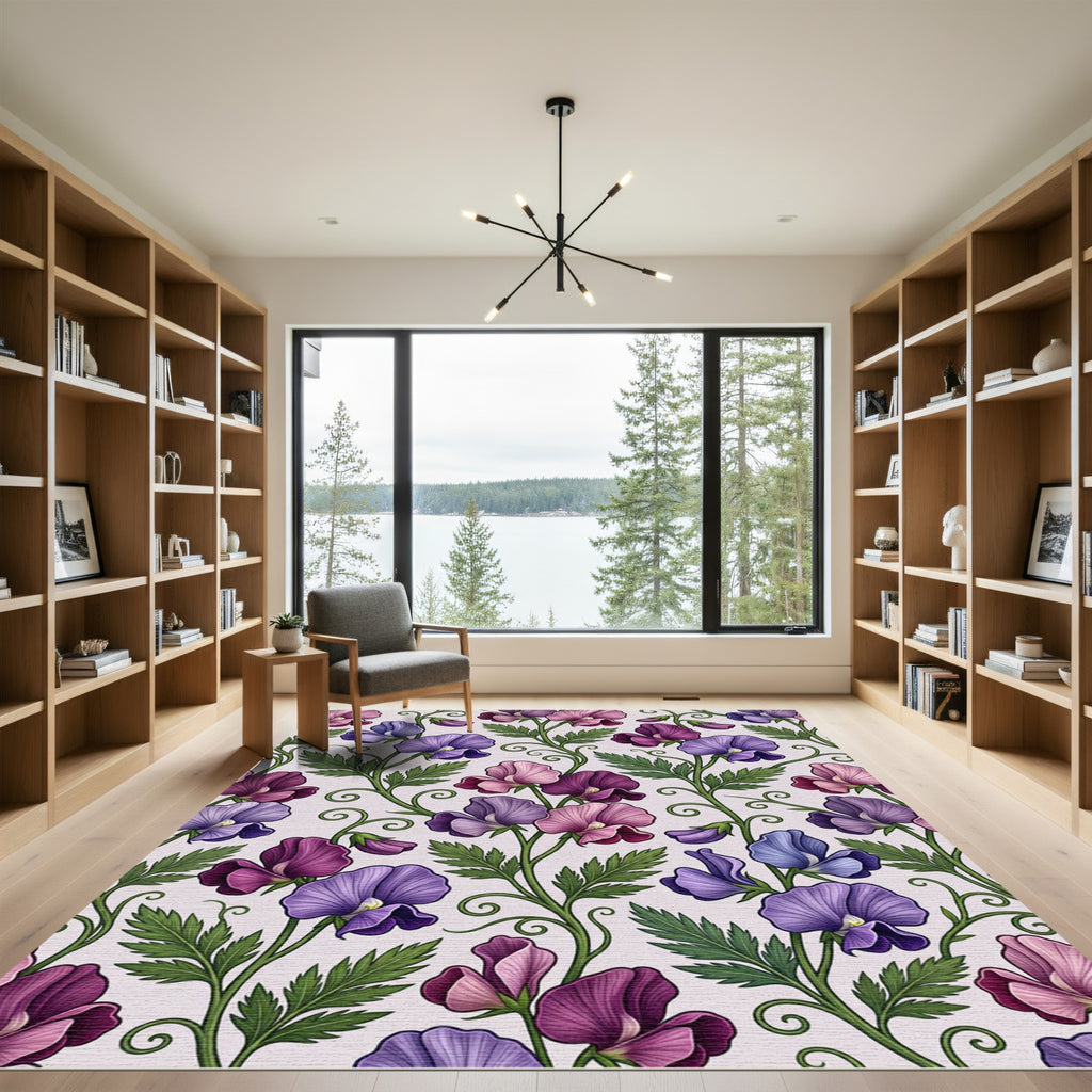 Purple Pink Blue Sweet Pea Vine Rug