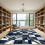 Monochrome Geometric Checkerboard Dynamic Wave Rug