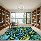Tropical Peacock Leaf Vine Botanical Rug