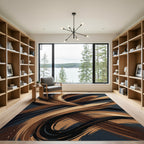 Modern Abstract Swirl Copper Black Rug