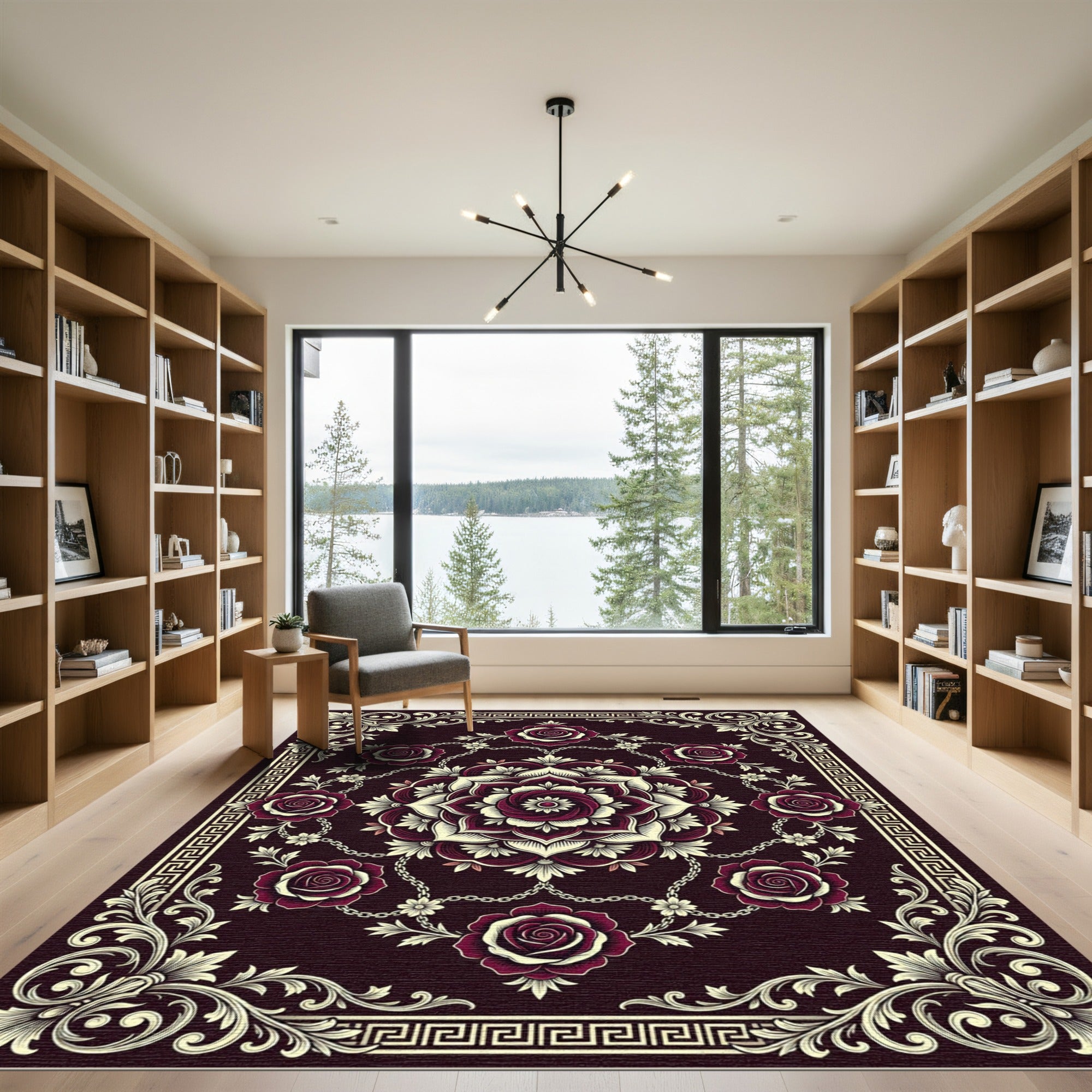 Ornate Burgundy Floral Medallion Chain Rug