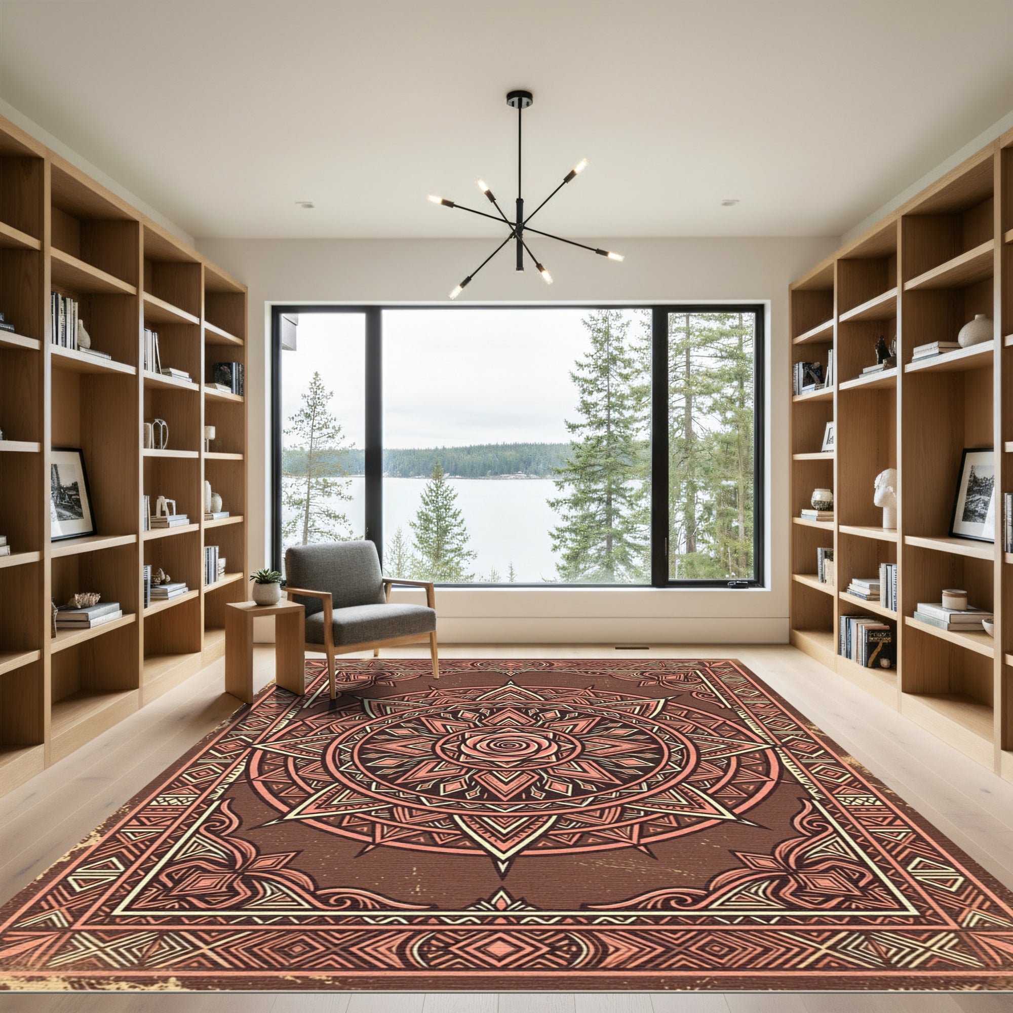 Vintage Bronze Rose Floral Mandala Rug