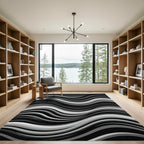 Monochrome Abstract Flowing Wave Rug