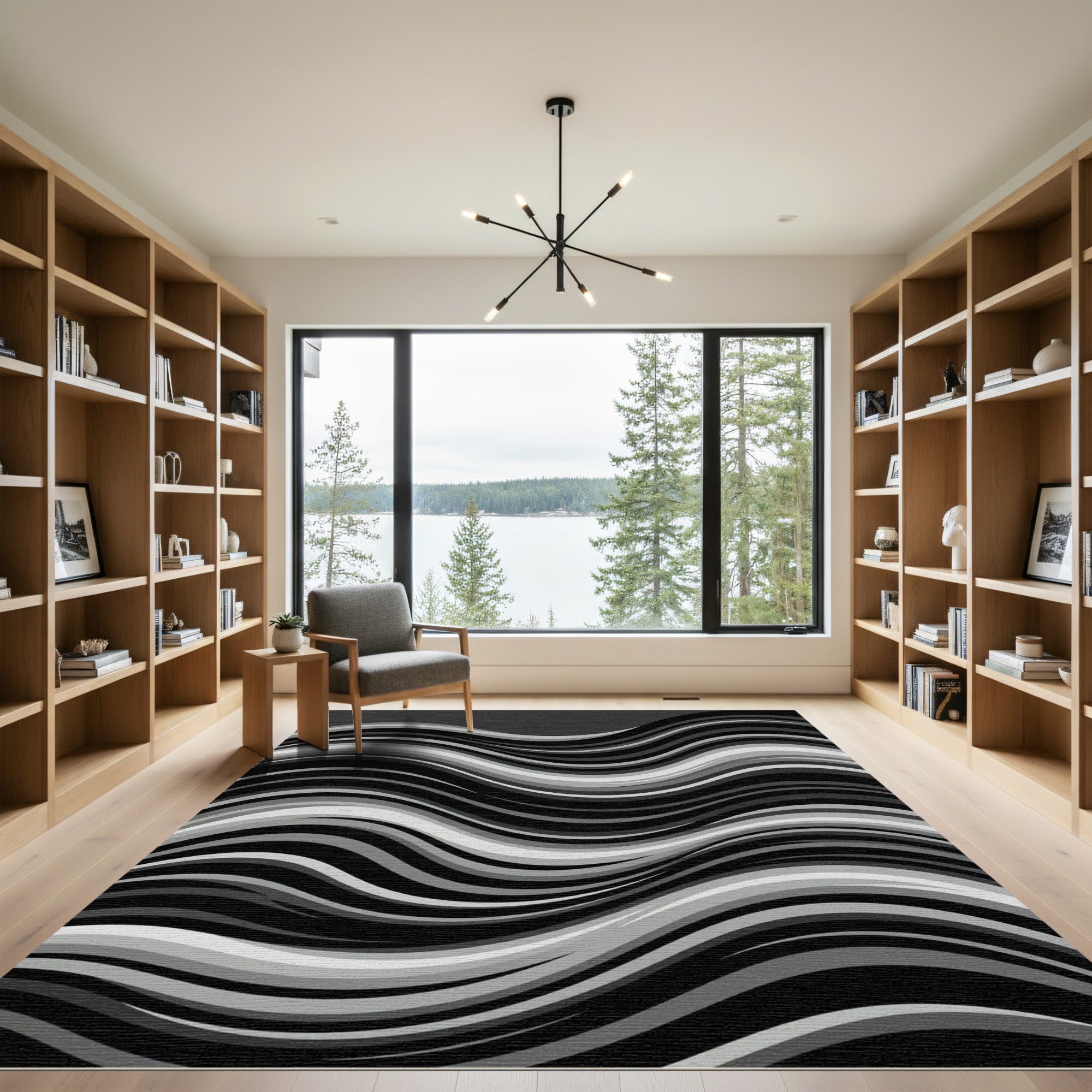 Monochrome Abstract Flowing Wave Rug