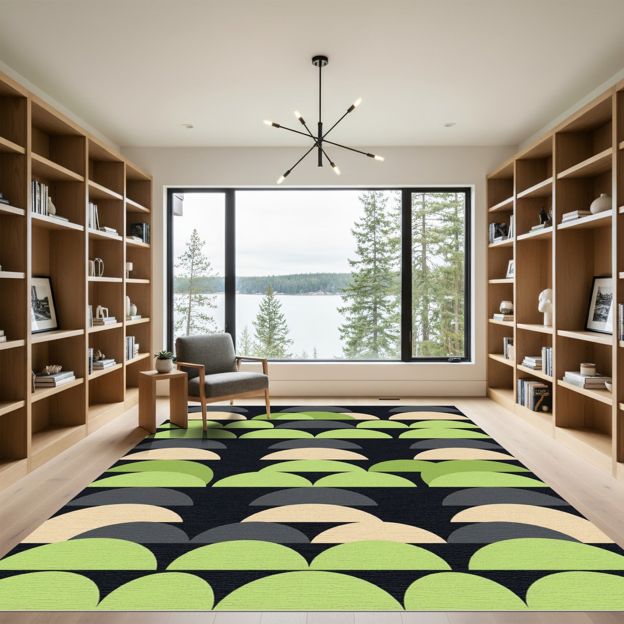 Modern Sage and Charcoal Geometric Arch Rug