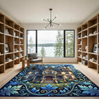 Azure Victorian Manor Botanical Scroll Rug