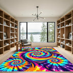 Vibrant Multicolored Neon Spiral Flow Rug