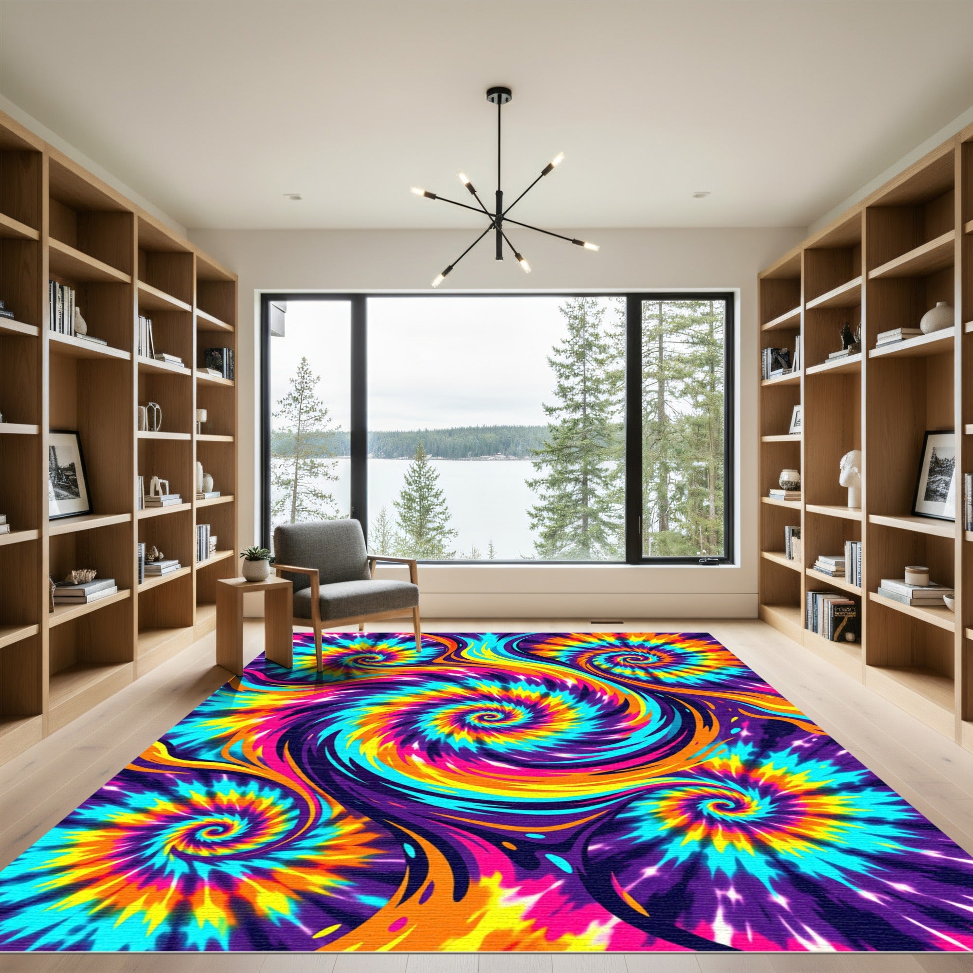 Vibrant Multicolored Neon Spiral Flow Rug