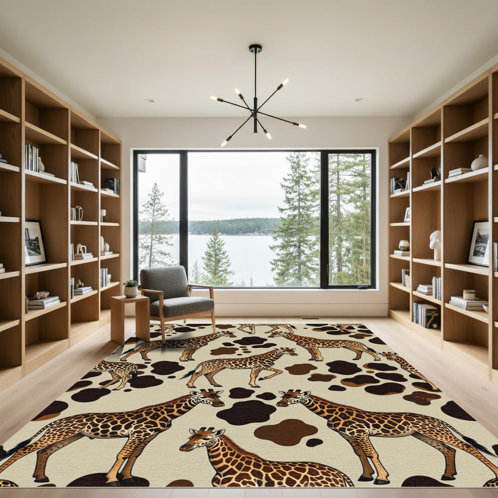 Brown Giraffe Safari Pattern Rug