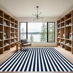 Classic Navy White Vertical Stripe Rug