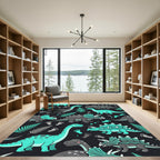 Turquoise Dinosaur Fern Botanical Illustration Rug
