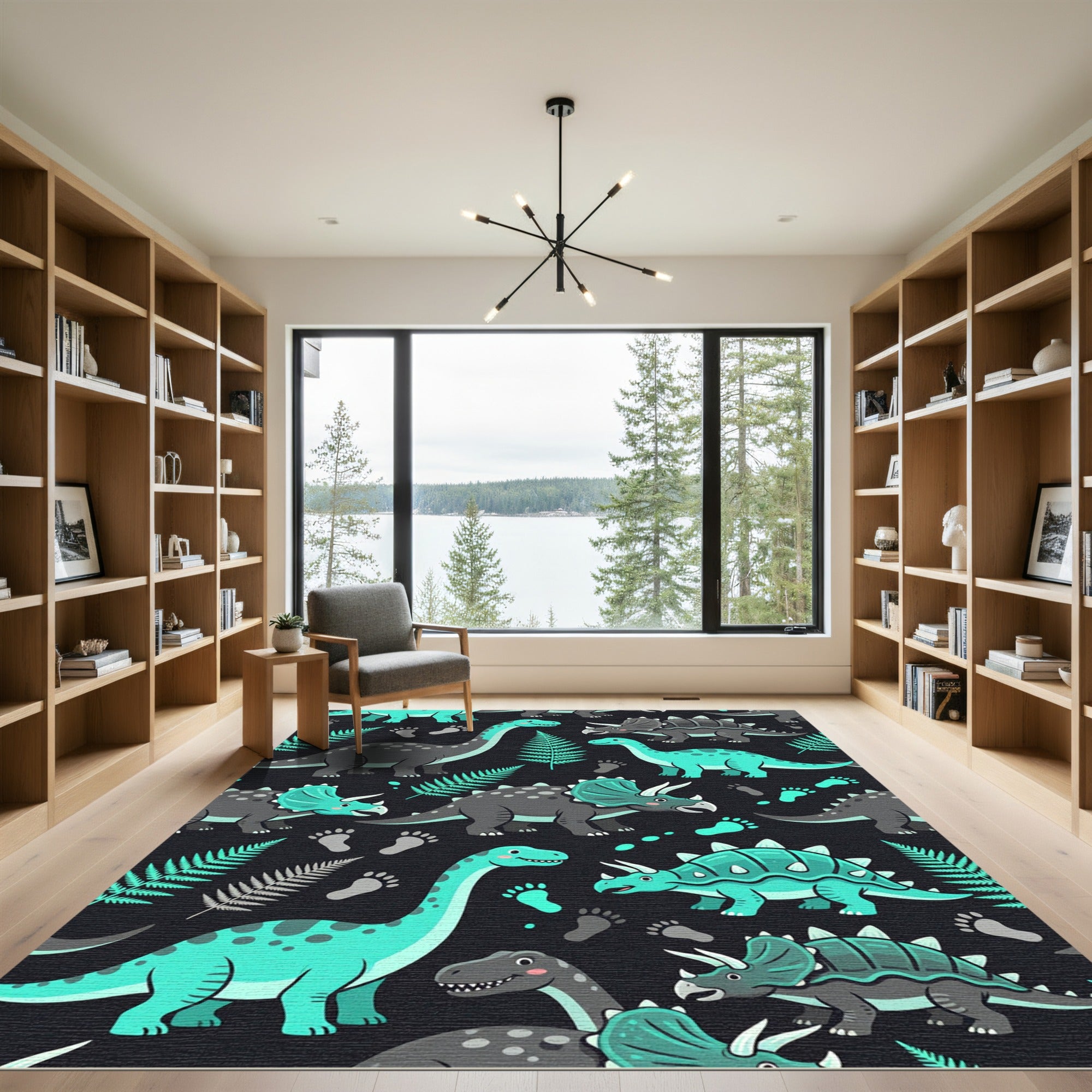 Turquoise Dinosaur Fern Botanical Illustration Rug