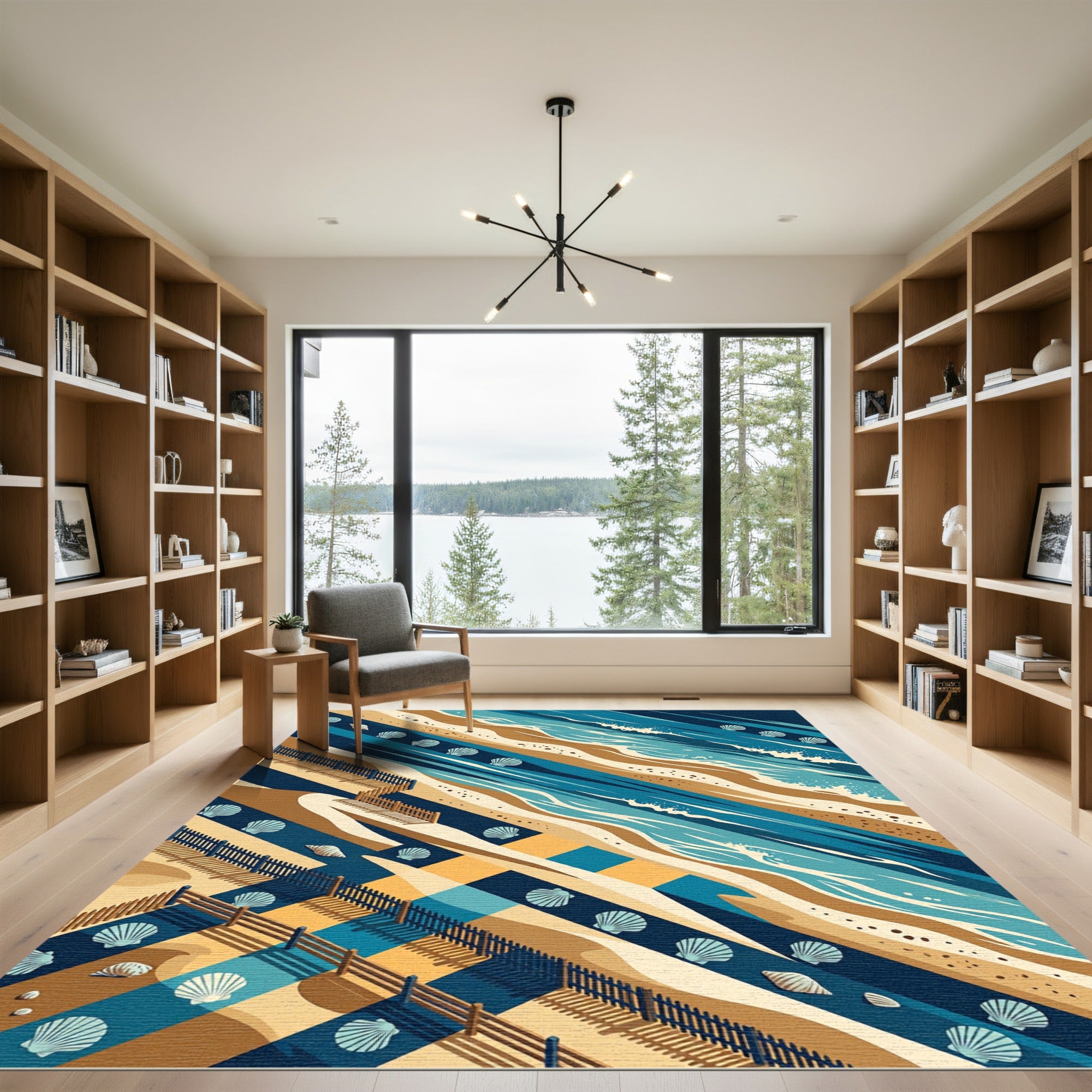 Coastal Seashell Wave Stripe Isometric Art Rug