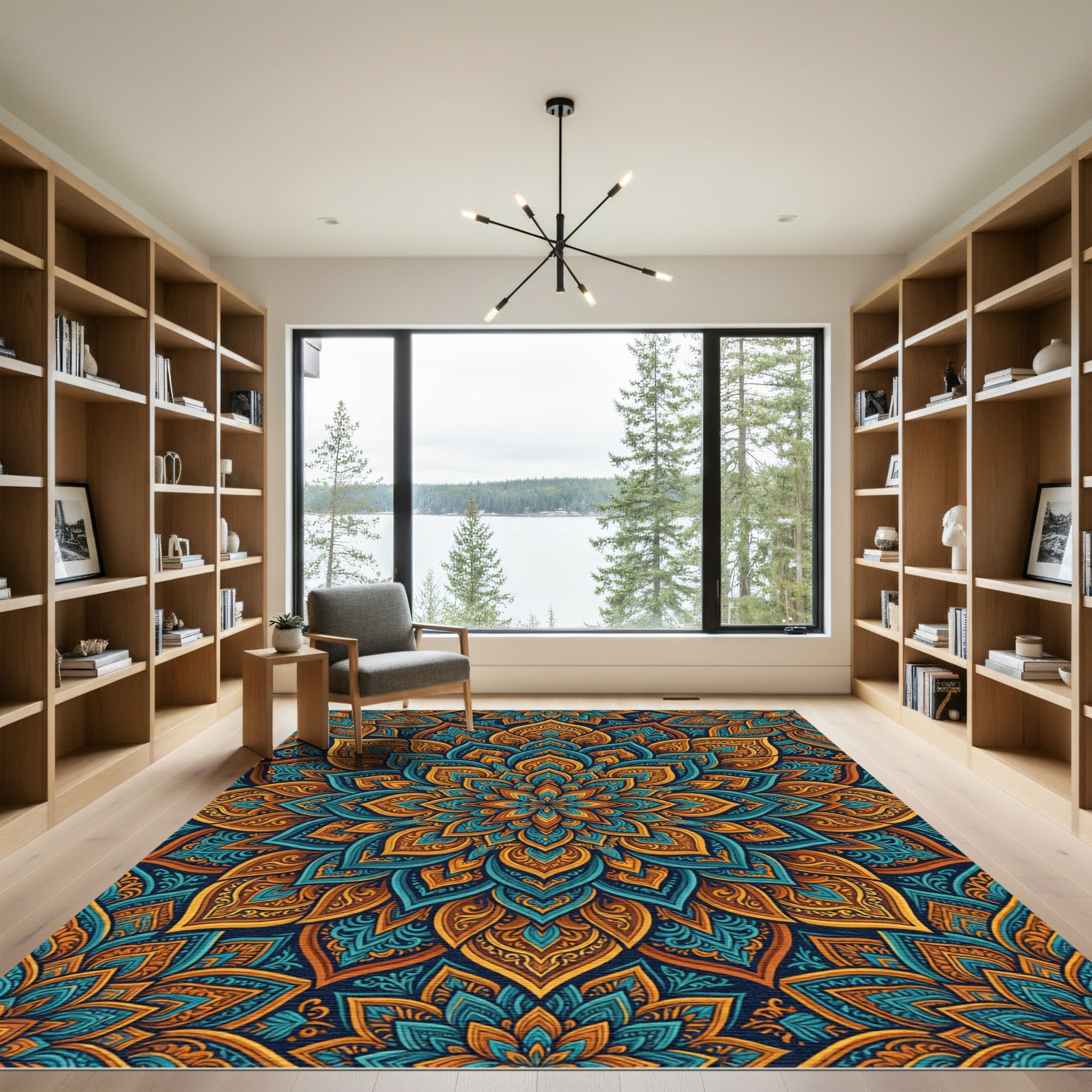 Ornate Teal and Amber Medallion Rug