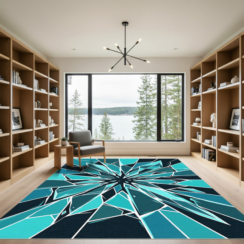 Abstract Teal Shards Geometric Radiance Rug