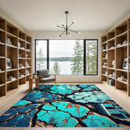 Cracked Teal Textured Organic Cracks Rug
