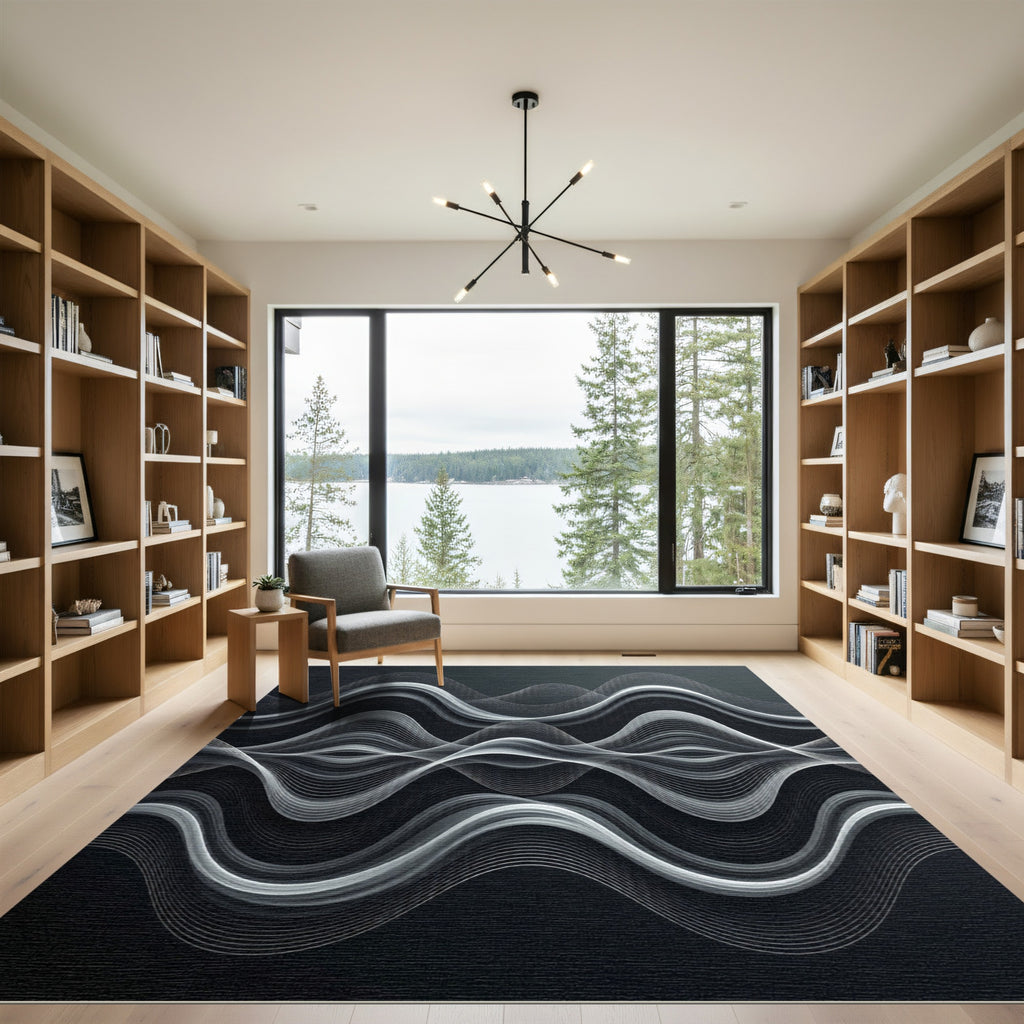 Monochromatic Layered Waveform Lines Rug
