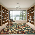 Vintage Teal And Ochre Ornate Scroll Rug