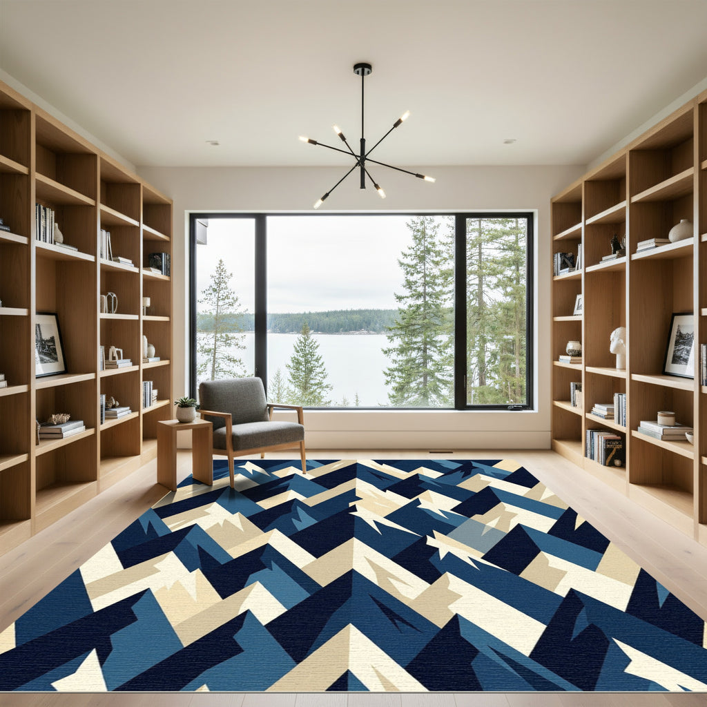 Blue Geometric Abstract Mountain Peak Rug
