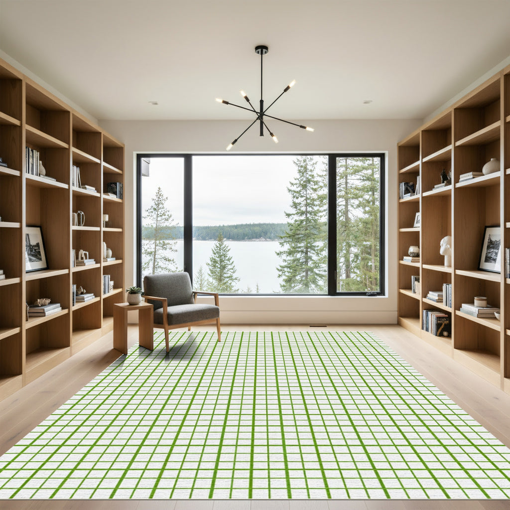 Minimalist Lime Green Grid Graph Rug