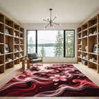 Crimson Cherry Blossoms Swirls Rug