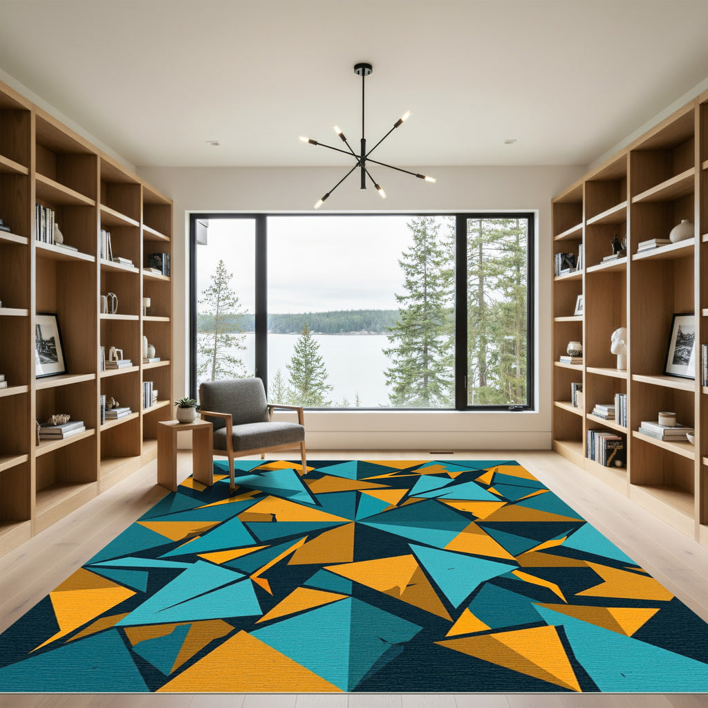 Sharp Teal Orange Geometric Fragments Rug