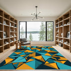 Sharp Teal Orange Geometric Fragments Rug