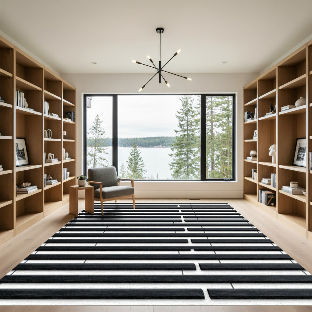 Minimalist Black and White Horizontal Lines Rug