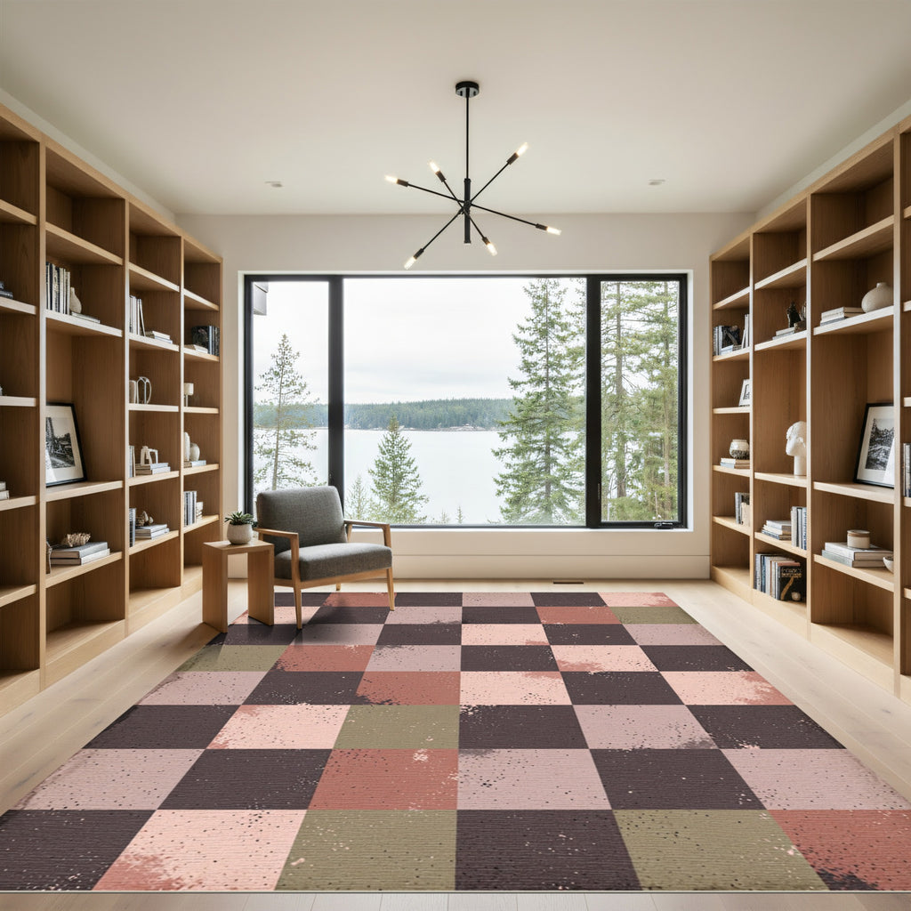 Terracotta Brown Subtle Splatter Check Rug