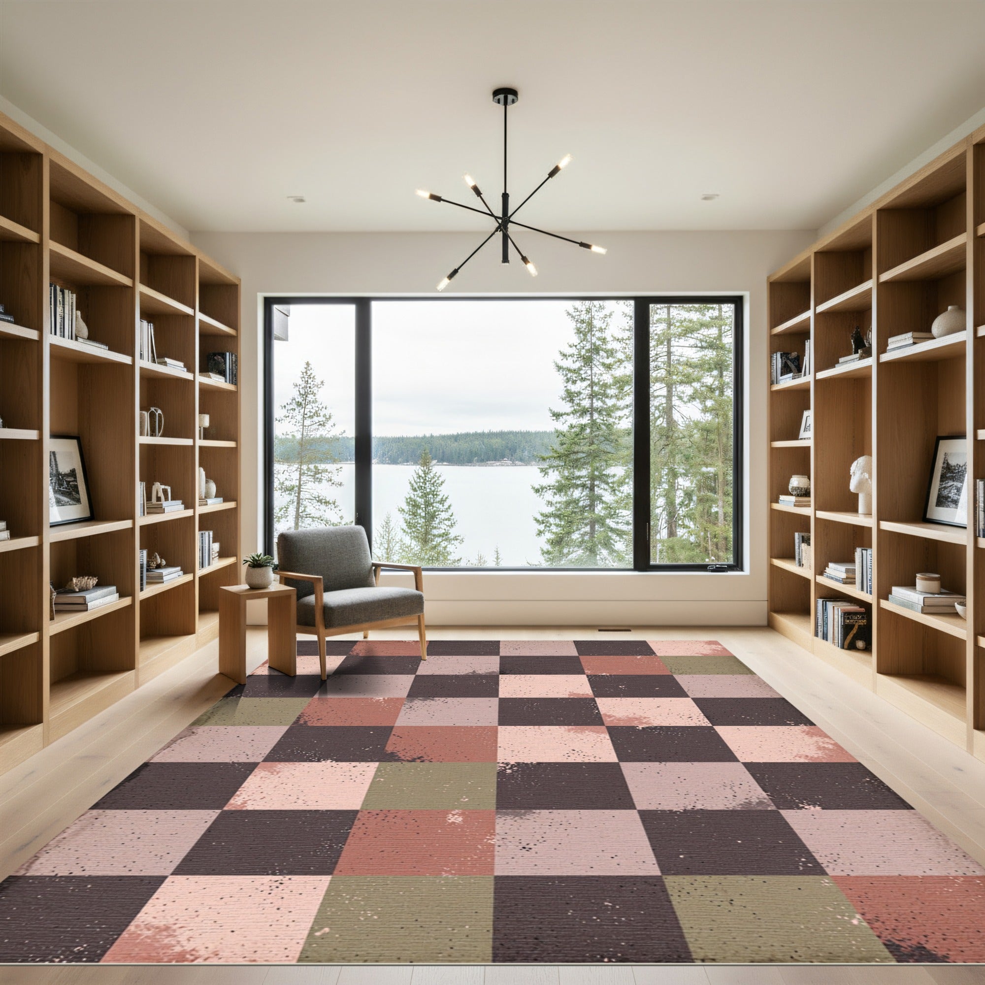 Terracotta Brown Subtle Splatter Check Rug