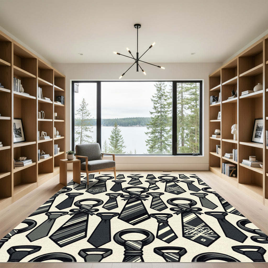 Sophisticated Monochrome Tie Knot Geometric Rug