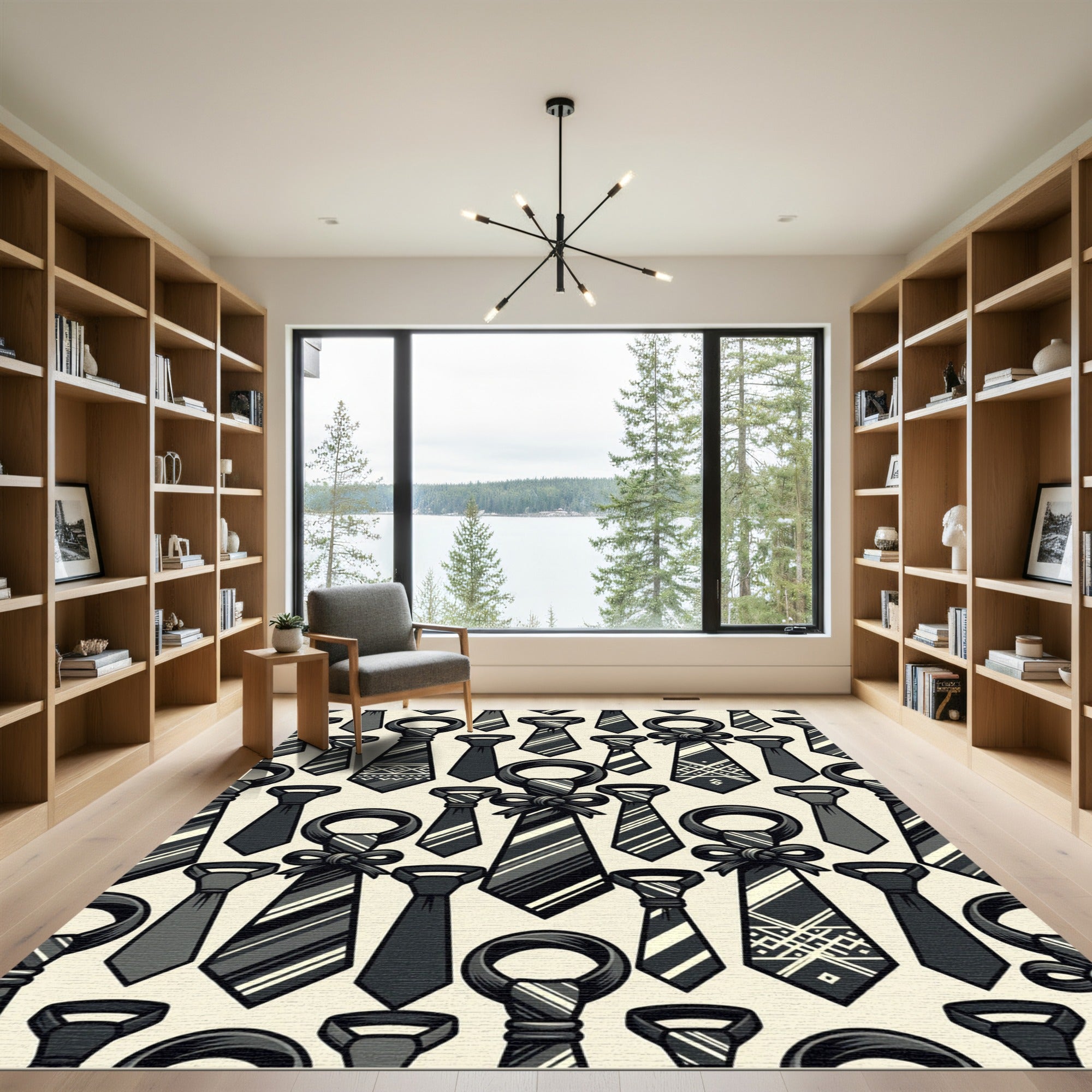 Sophisticated Monochrome Tie Knot Geometric Rug