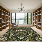 Rich Black Lotus Floral Damask Rug