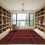 Crimson Grid Geometric Squares Rug