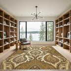 Gold Paisley Floral Damask Rug